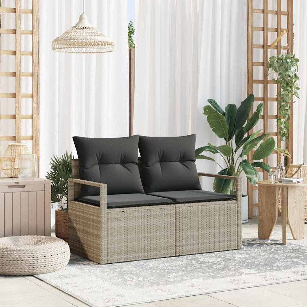 2-vietė sodinė sofa su pagalvėlėmis pilka poli ratanas