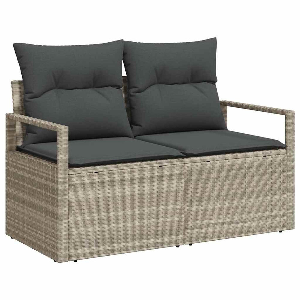 2-vietė sodinė sofa su pagalvėlėmis pilka poli ratanas