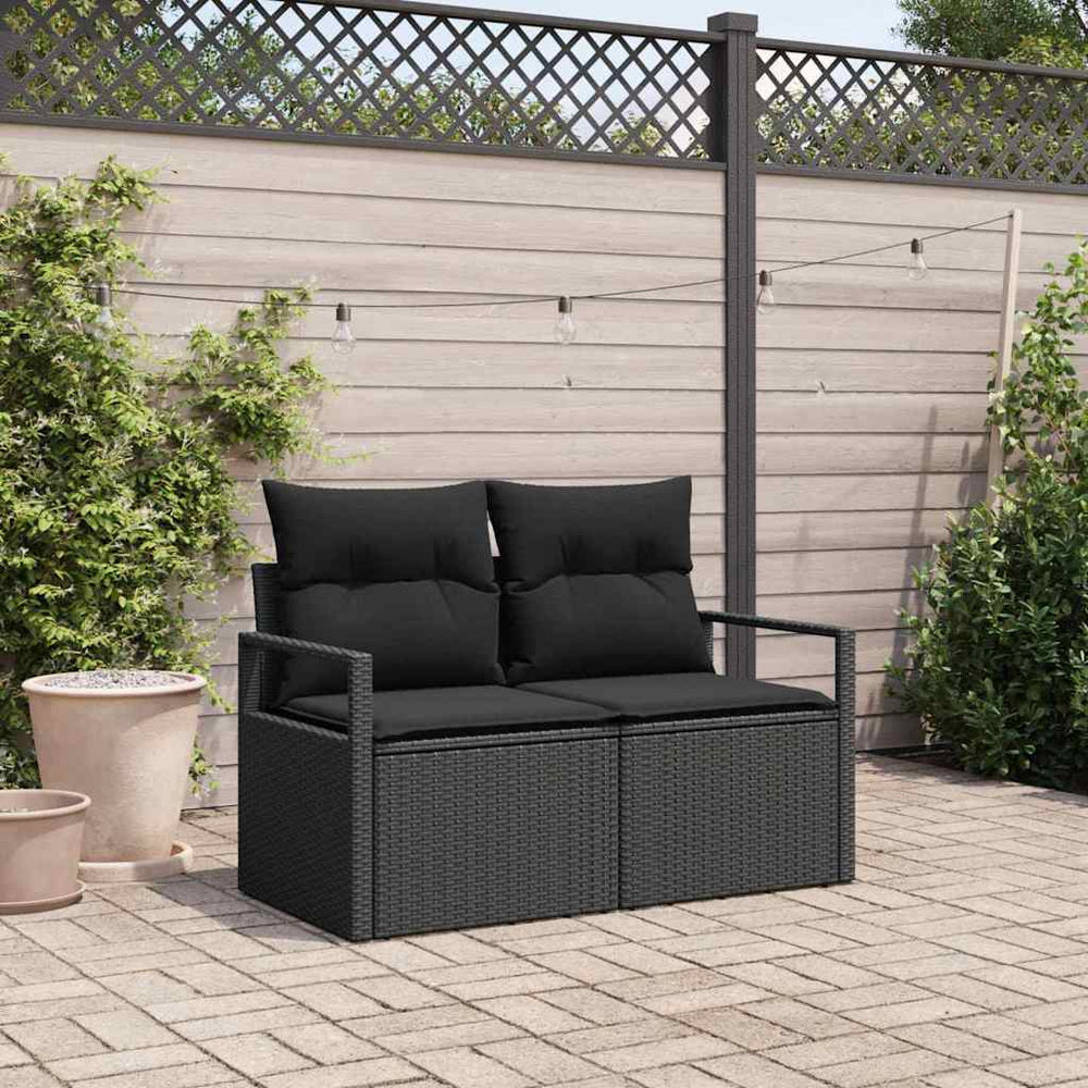 2-sėdimas sodų sofa su pagalvėlėmis juoda poly rattan