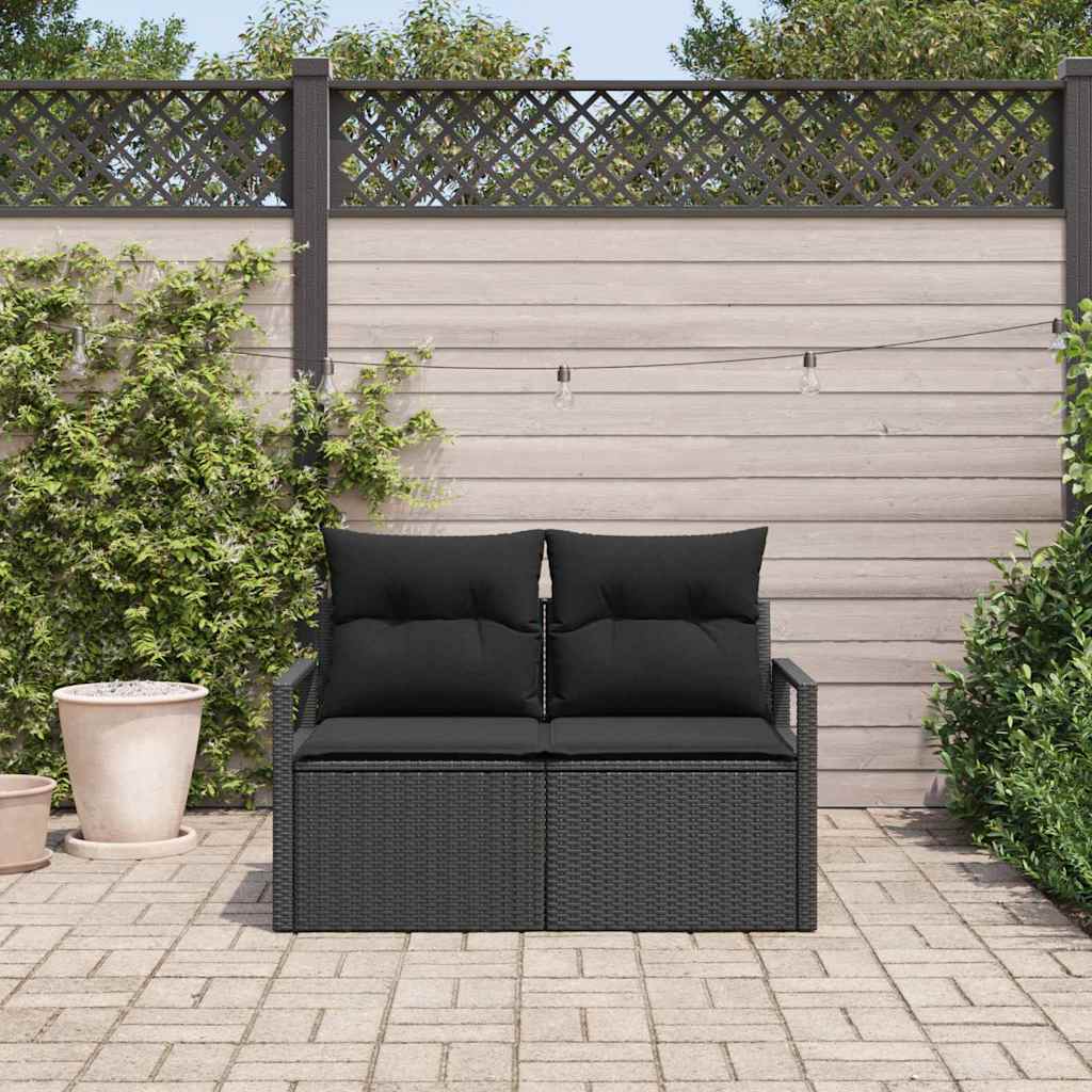 2-sėdimas sodų sofa su pagalvėlėmis juoda poly rattan