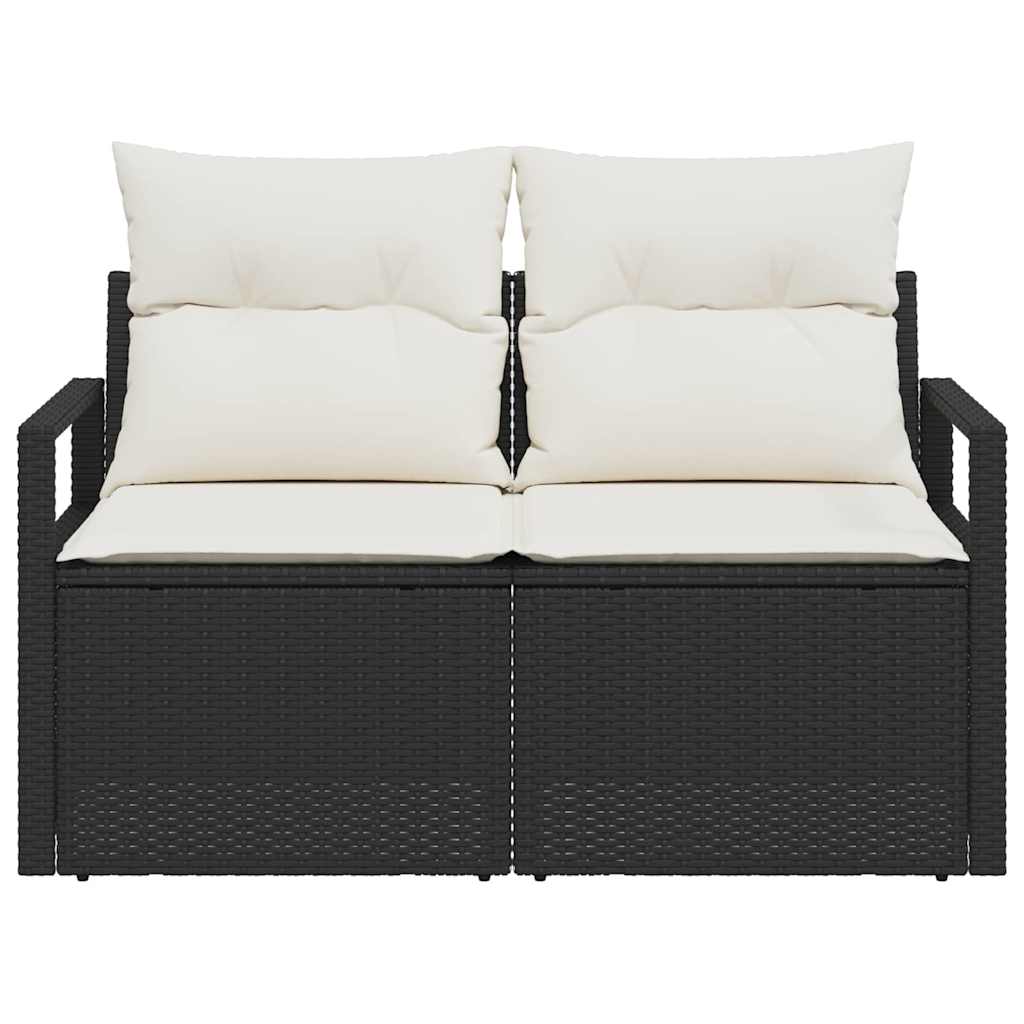 2 vietų sodų sofa su saugykla ir pagalvėlėmis juoda poliratanas