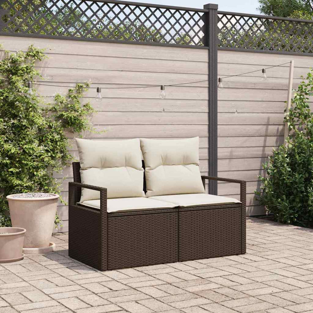 2 vietų sodo sofa su saugojimu ir pagalvėmis ruda poli rattan