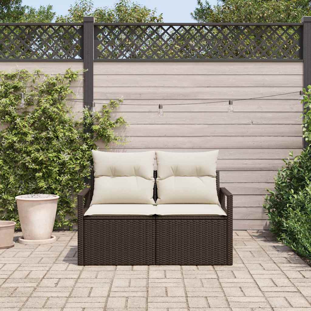 2 vietų sodo sofa su saugojimu ir pagalvėmis ruda poli rattan