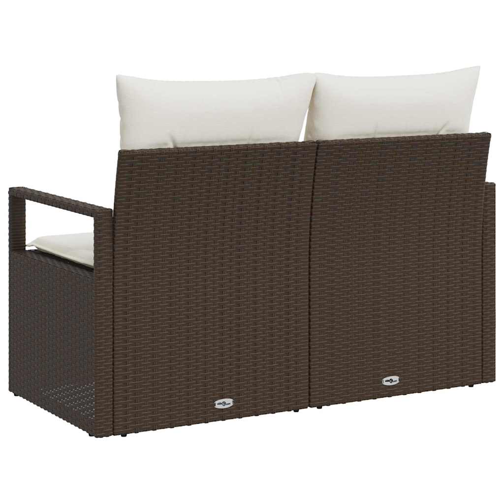 2 vietų sodo sofa su saugojimu ir pagalvėmis ruda poli rattan
