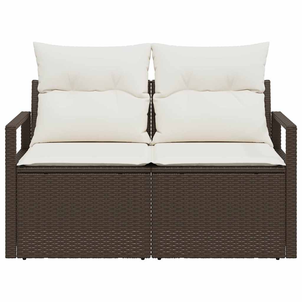 2 vietų sodo sofa su saugojimu ir pagalvėmis ruda poli rattan