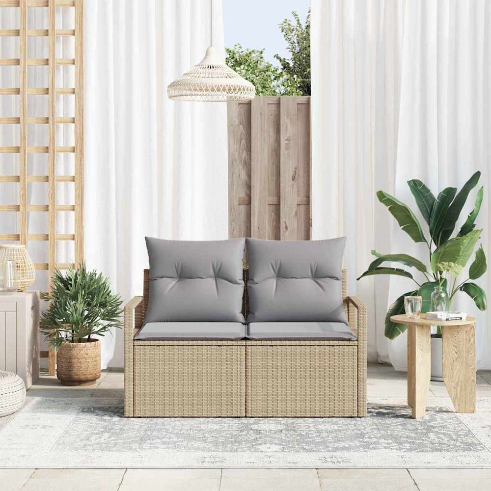2 vietų sodo sofa su saugykla ir pagalvėlėmis smėlio poli ratanas