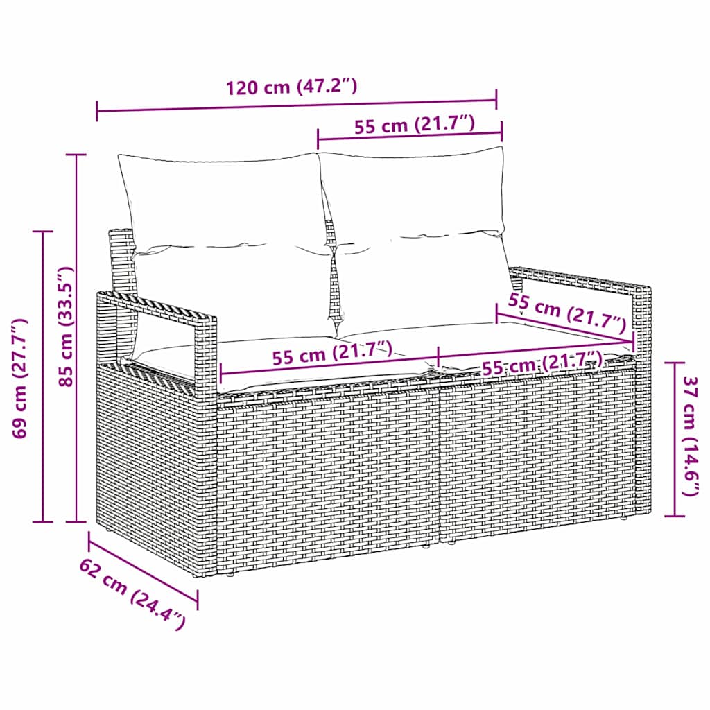 2 vietų sodo sofa su saugykla ir pagalvėlėmis smėlio poli ratanas