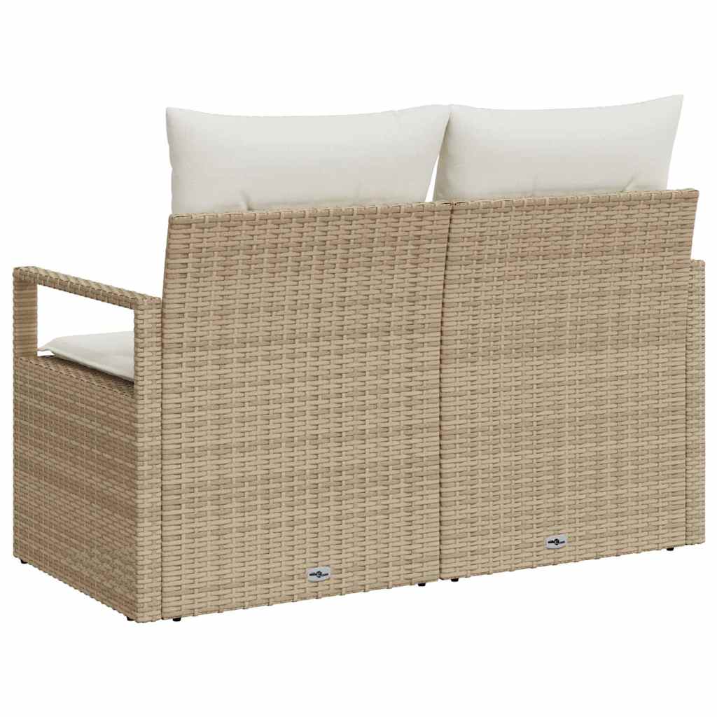 2 vietų sodo sofa su saugykla ir pagalvėlėmis, smėlio spalvos poli ratanas