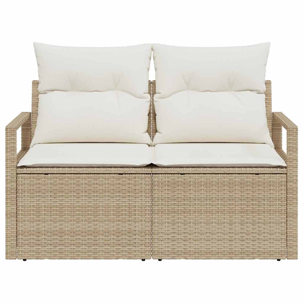 2 vietų sodo sofa su saugykla ir pagalvėlėmis, smėlio spalvos poli ratanas