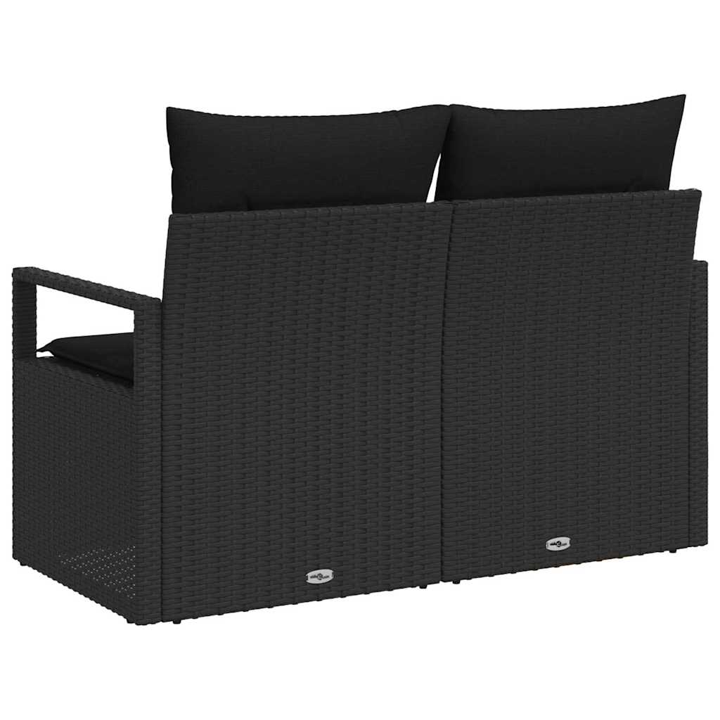 2-vietė sofa sodui su saugykla ir pagalvėlėmis juoda poli ratanas