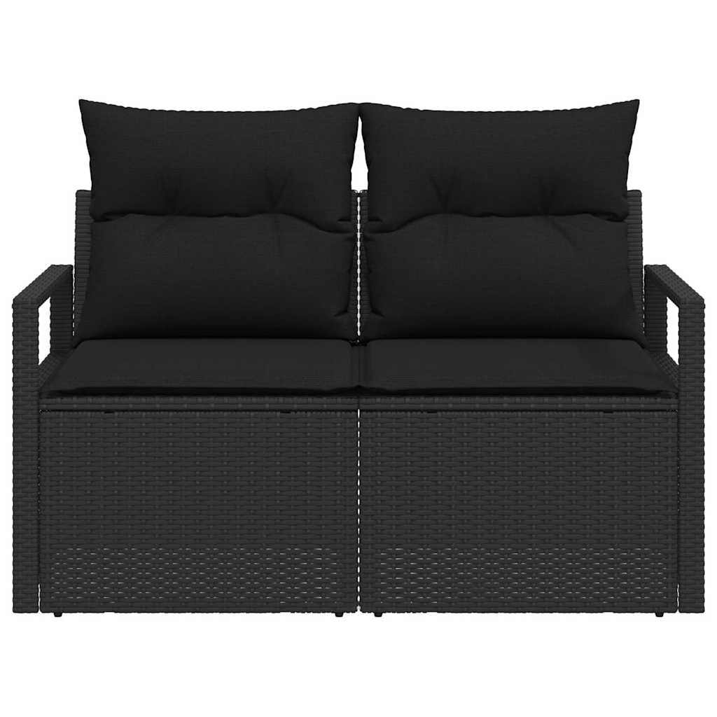 2-vietė sofa sodui su saugykla ir pagalvėlėmis juoda poli ratanas
