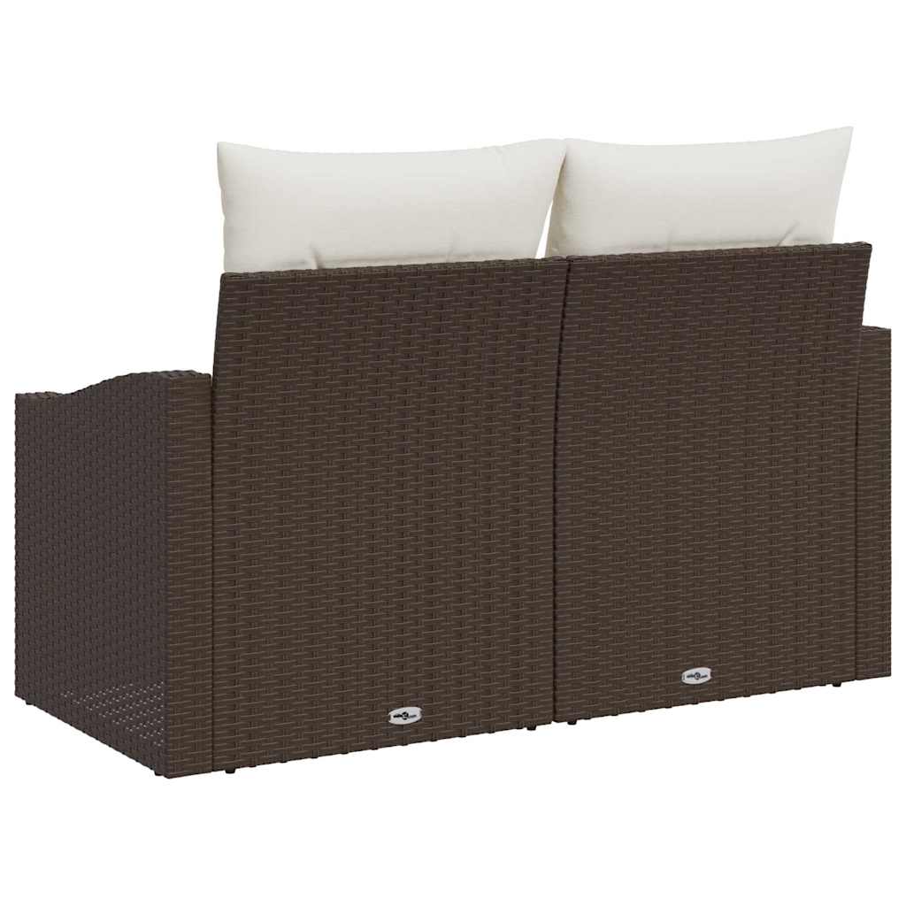 2-Seater Outdoor Sofa with Cushions Brown Polyrattan