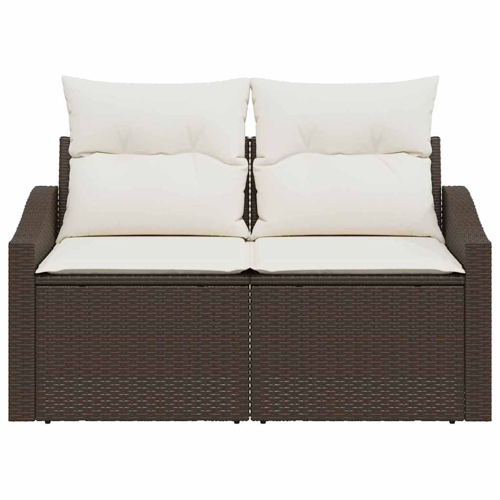 2-Seater Outdoor Sofa with Cushions Brown Polyrattan