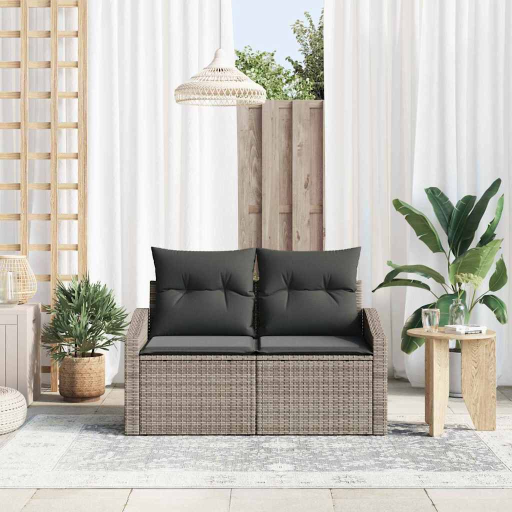 2 vietų sodų sofa su pagalvėmis pilka poli ratanas