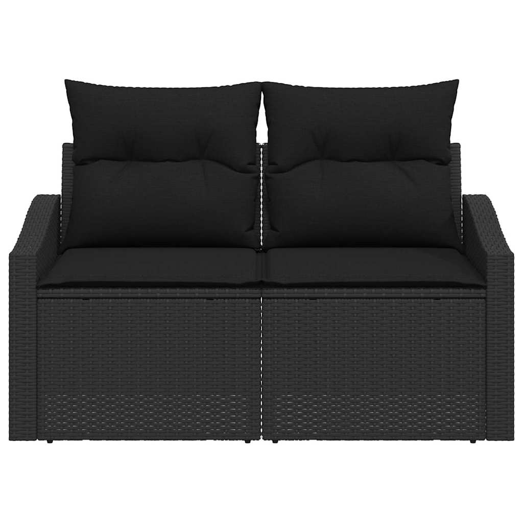 2 vietų sodui skirta sofa su pagalvėlėmis juodos spalvos poliratanas