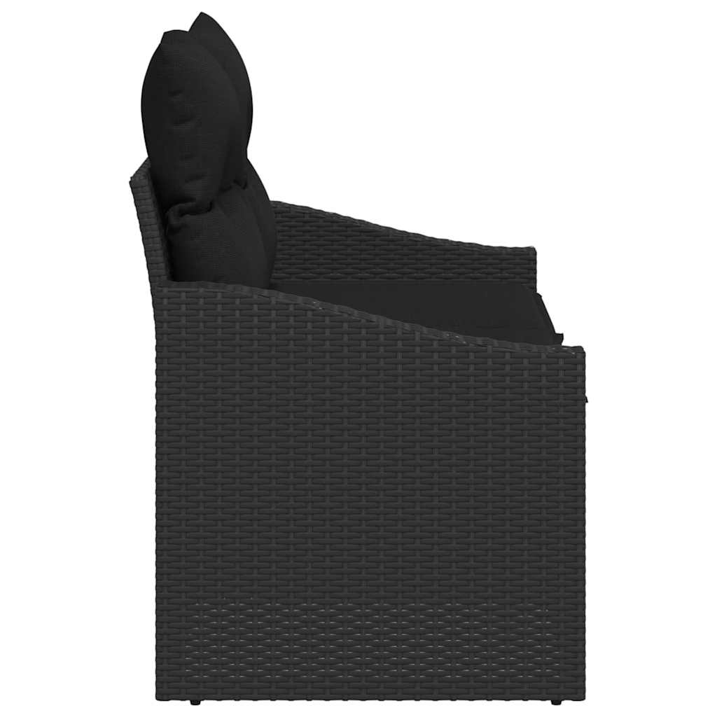 2 vietų sodui skirta sofa su pagalvėlėmis juodos spalvos poliratanas