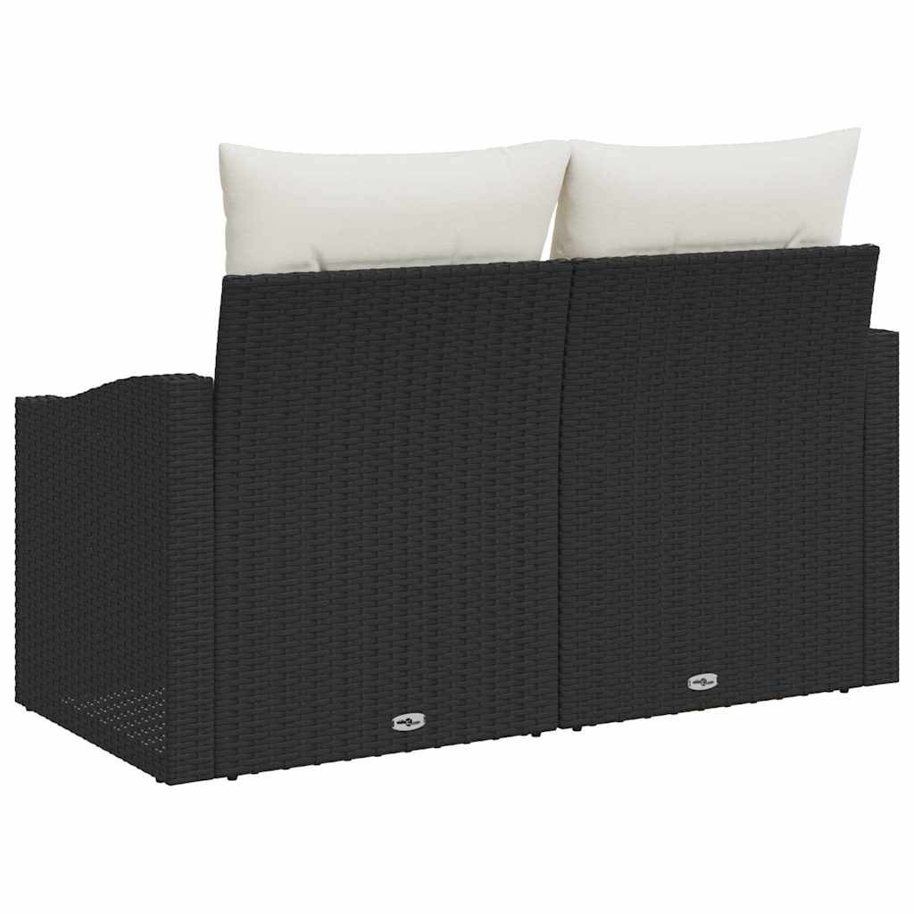 2-vietė sodinė sofa su sandėliu ir pagalvėlėmis juoda poli ratanas