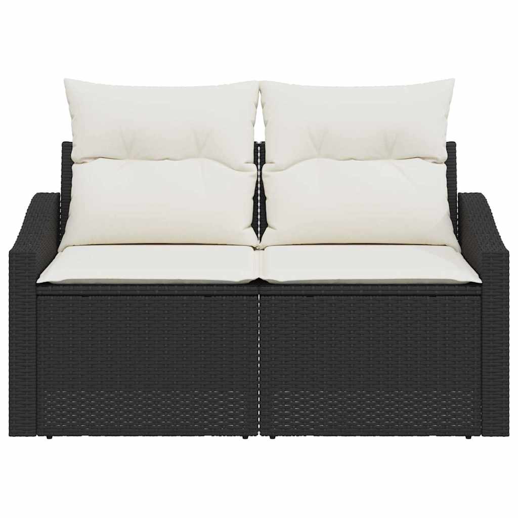 2-vietė sodinė sofa su sandėliu ir pagalvėlėmis juoda poli ratanas