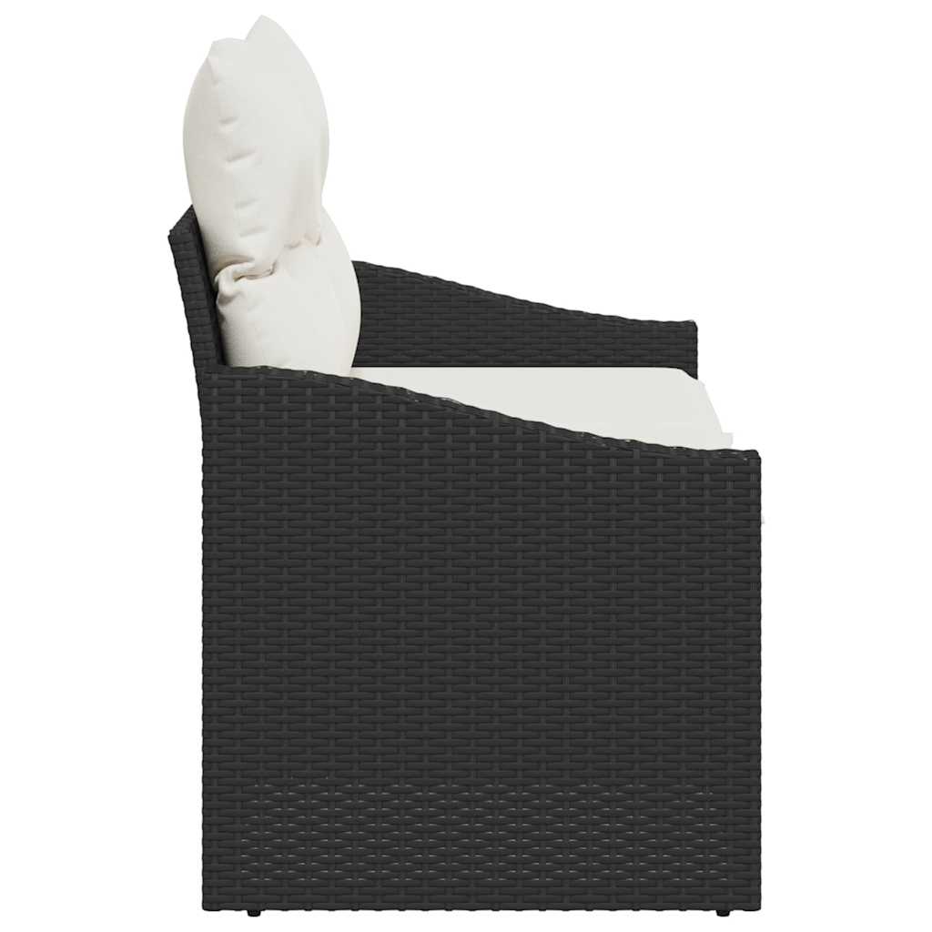 2-vietė sodinė sofa su sandėliu ir pagalvėlėmis juoda poli ratanas