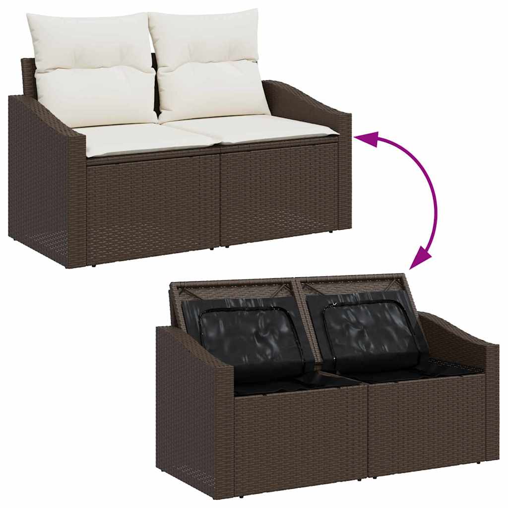 2 vietų sodo sofa su saugykla ir pagalvėlėmis ruda poliratanas