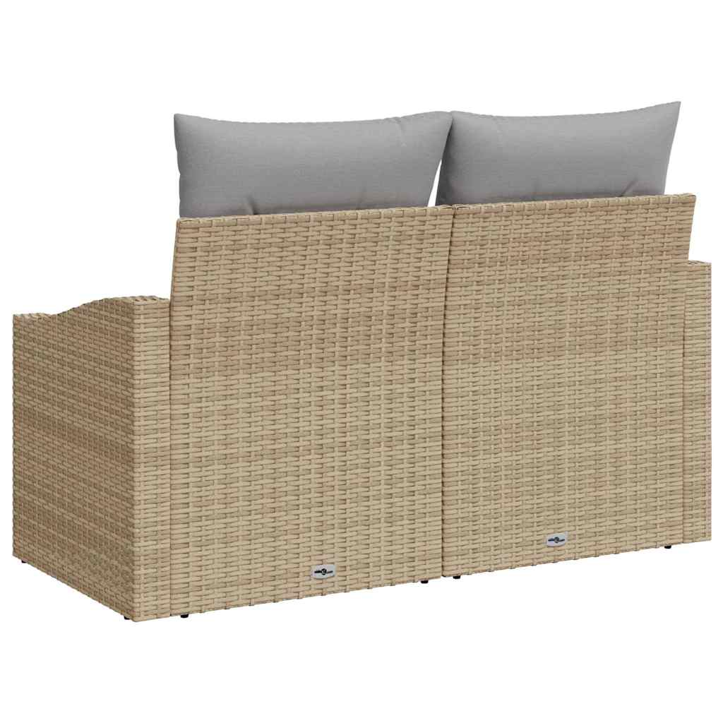 2 vietų sodo sofa su saugojimo vieta ir pagalvėmis, smėlio poli ratanas