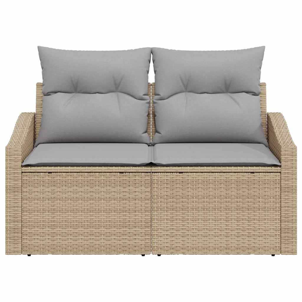 2 vietų sodo sofa su saugojimo vieta ir pagalvėmis, smėlio poli ratanas