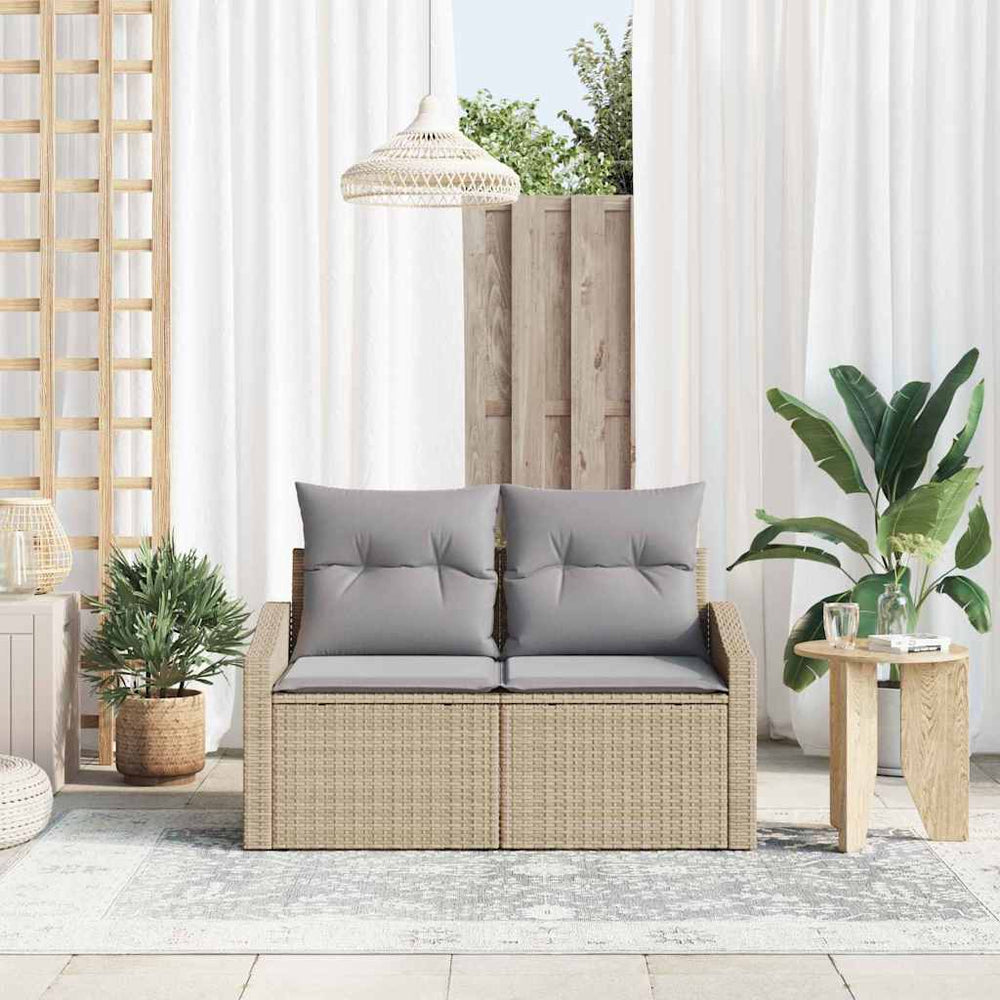 2 vietų sodo sofa su saugojimo vieta ir pagalvėmis, smėlio poli ratanas