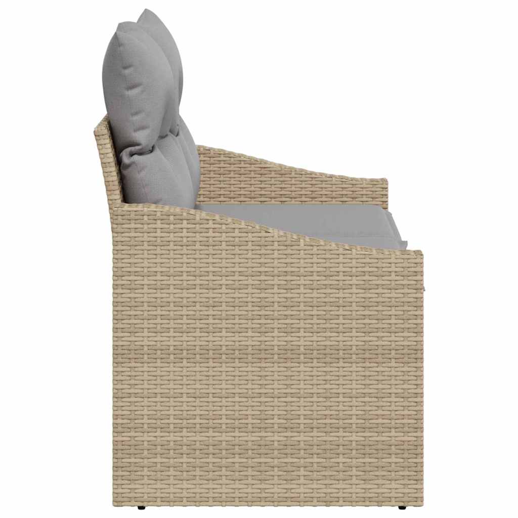 2 vietų sodo sofa su saugojimo vieta ir pagalvėmis, smėlio poli ratanas