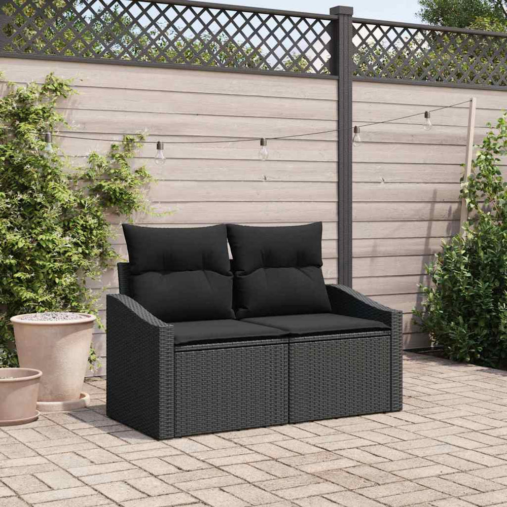 2 vietų sodo sofa su saugojimu ir pagalvėlėmis juoda poli ratanas