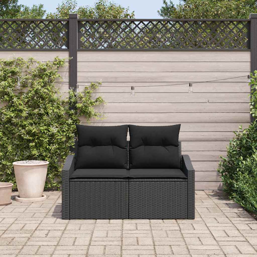 2 vietų sodo sofa su saugojimu ir pagalvėlėmis juoda poli ratanas