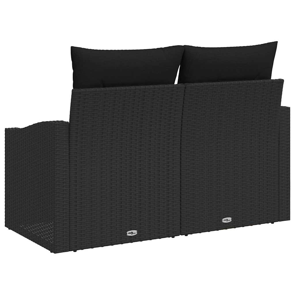 2 vietų sodo sofa su saugojimu ir pagalvėlėmis juoda poli ratanas