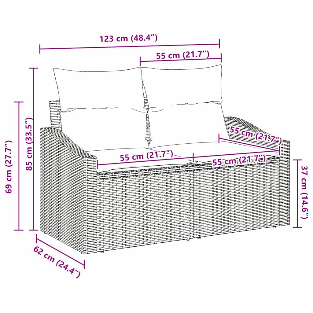2 vietų sodo sofa su saugojimu ir pagalvėlėmis juoda poli ratanas