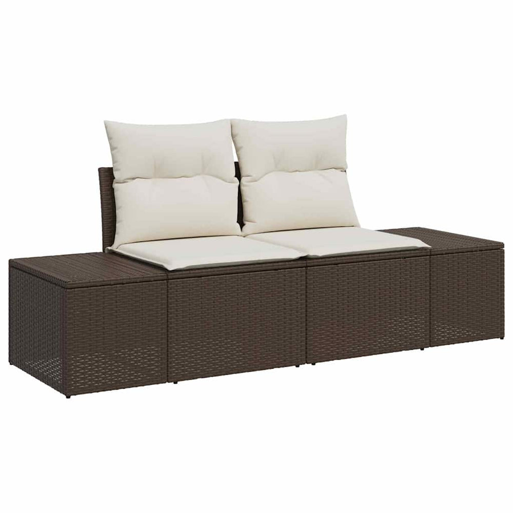2-seater garden sofa with cushions brown poly rattan