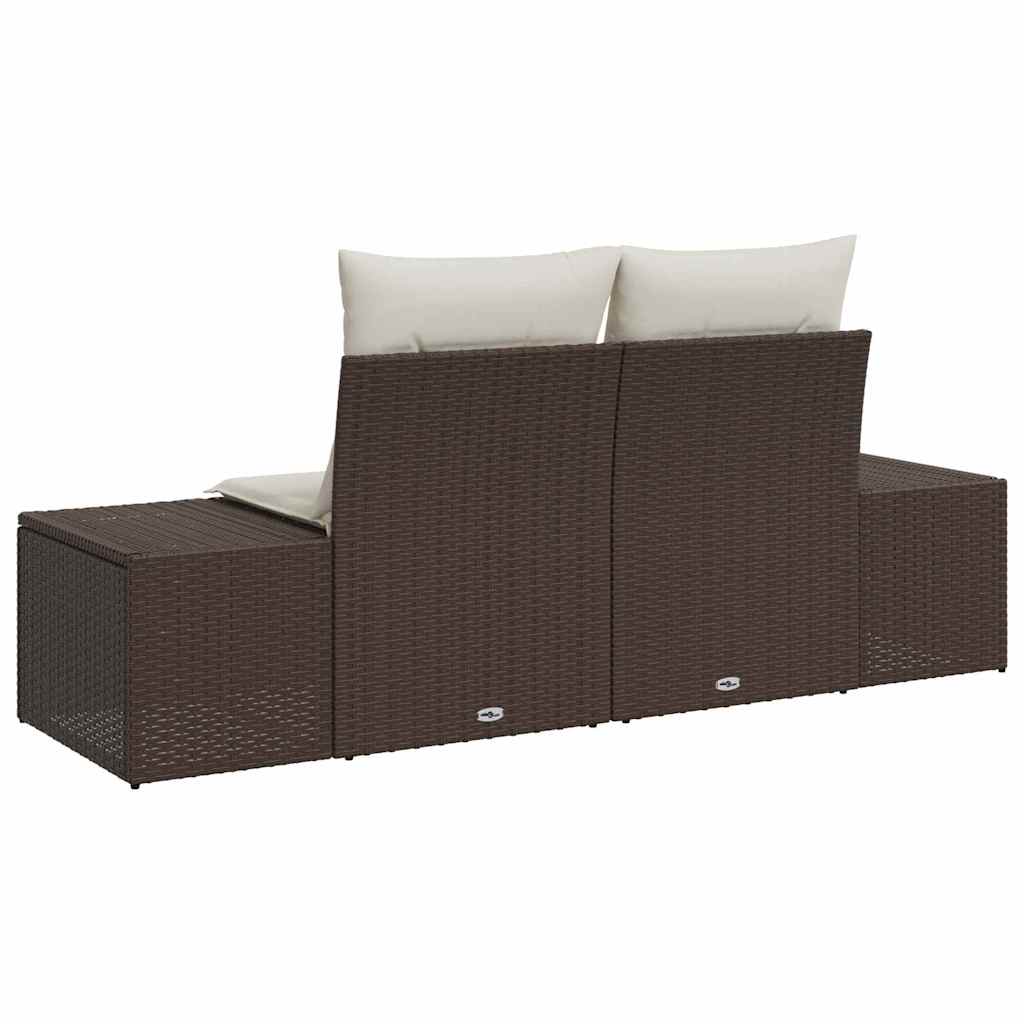2-seater garden sofa with cushions brown poly rattan