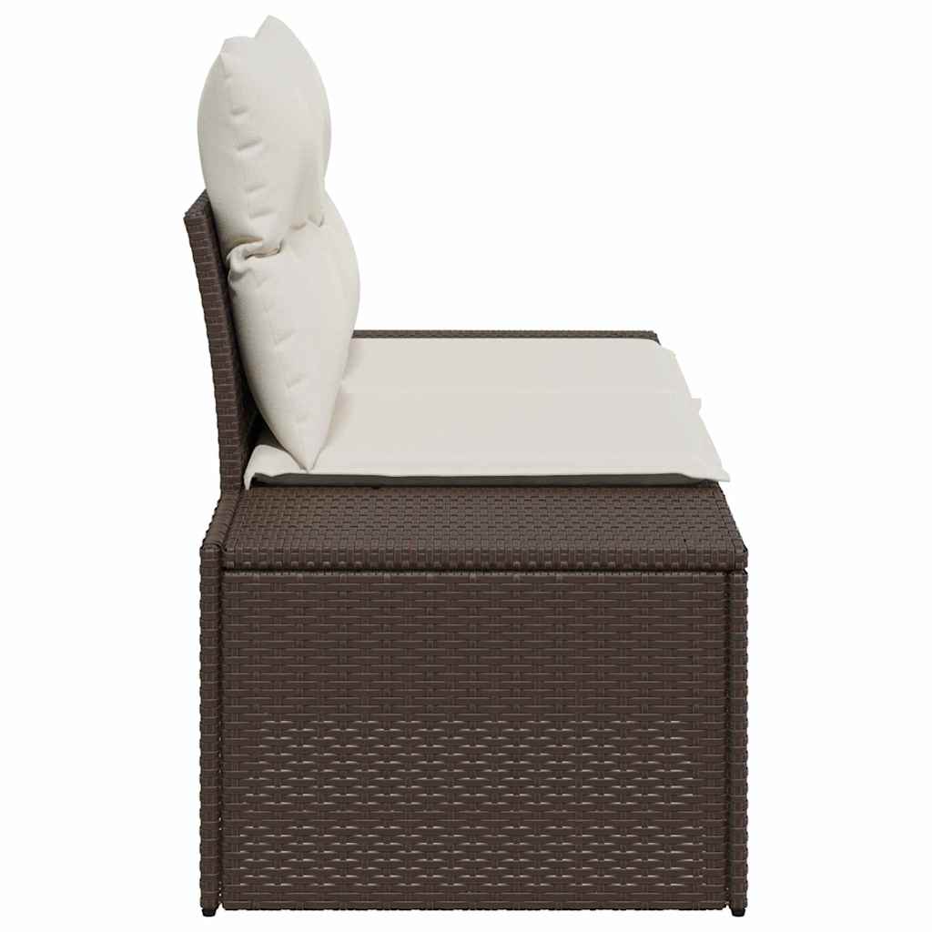 2-seater garden sofa with cushions brown poly rattan
