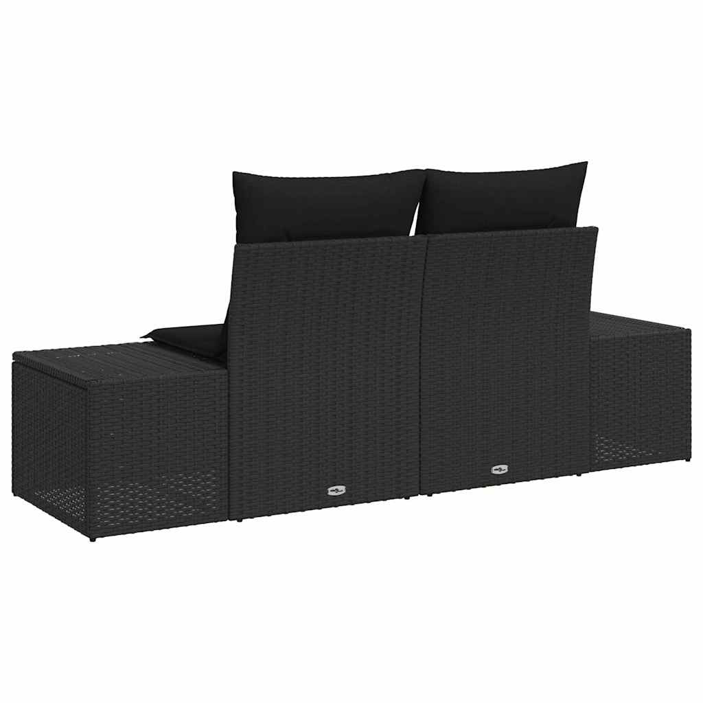 2 vietų sodo sofa su pagalvėlėmis Juoda Poli Ratanas