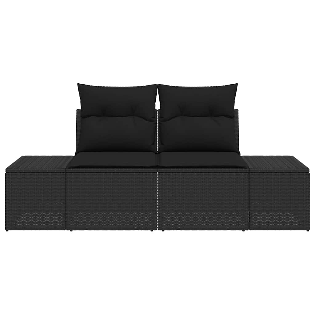 2 vietų sodo sofa su pagalvėlėmis Juoda Poli Ratanas