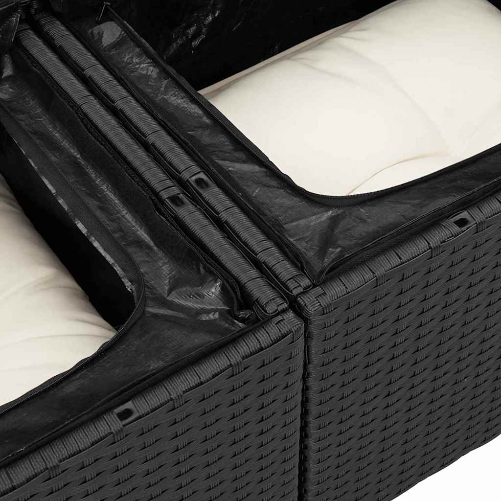 dvisėdė sodo sofa su saugojimu ir pagalvėlėmis Juoda poliruotas ratanas