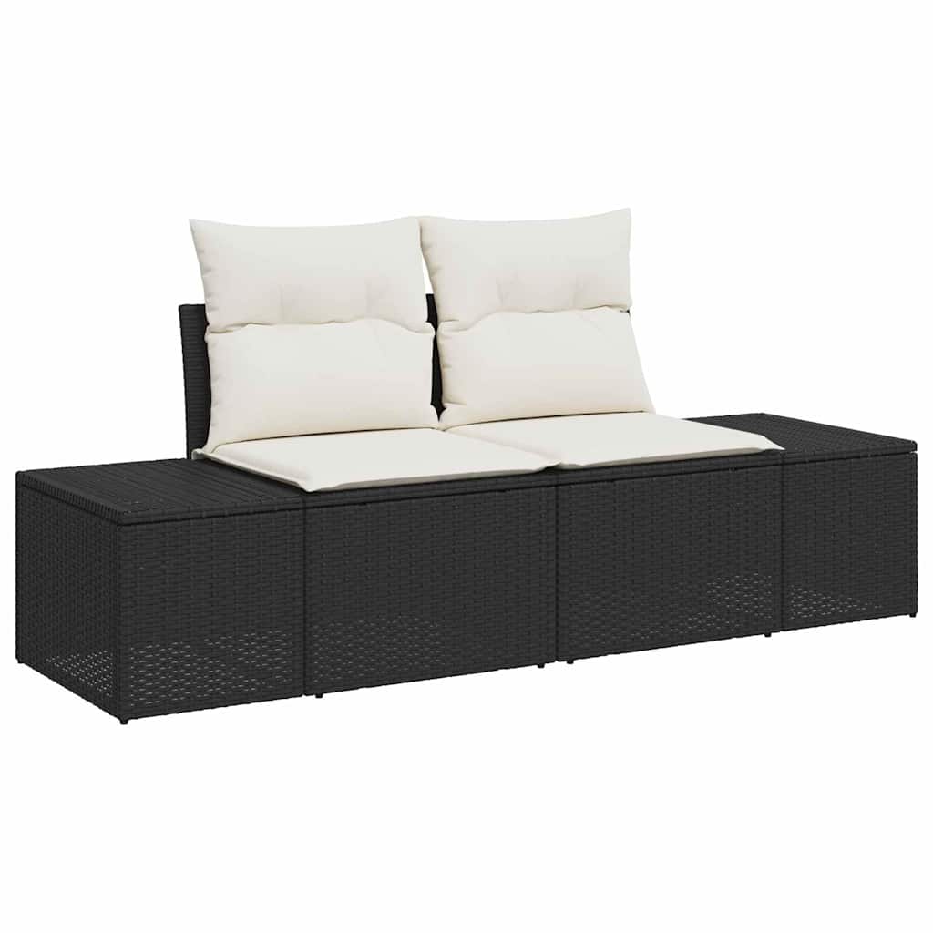 dvisėdė sodo sofa su saugojimu ir pagalvėlėmis Juoda poliruotas ratanas