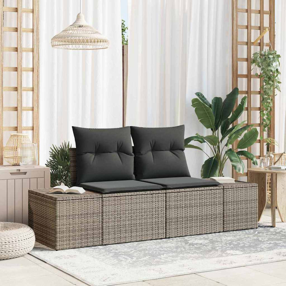 2-sėdimos sodo sofa su saugojimu ir pagalvėlėmis Pilka Poli Ratanas