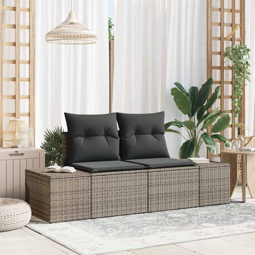 2-sėdimos sodo sofa su saugojimu ir pagalvėlėmis Pilka Poli Ratanas