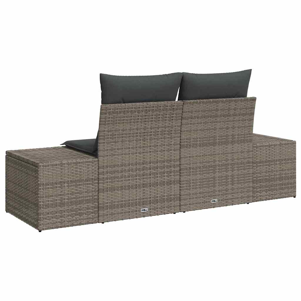 2-sėdimos sodo sofa su saugojimu ir pagalvėlėmis Pilka Poli Ratanas