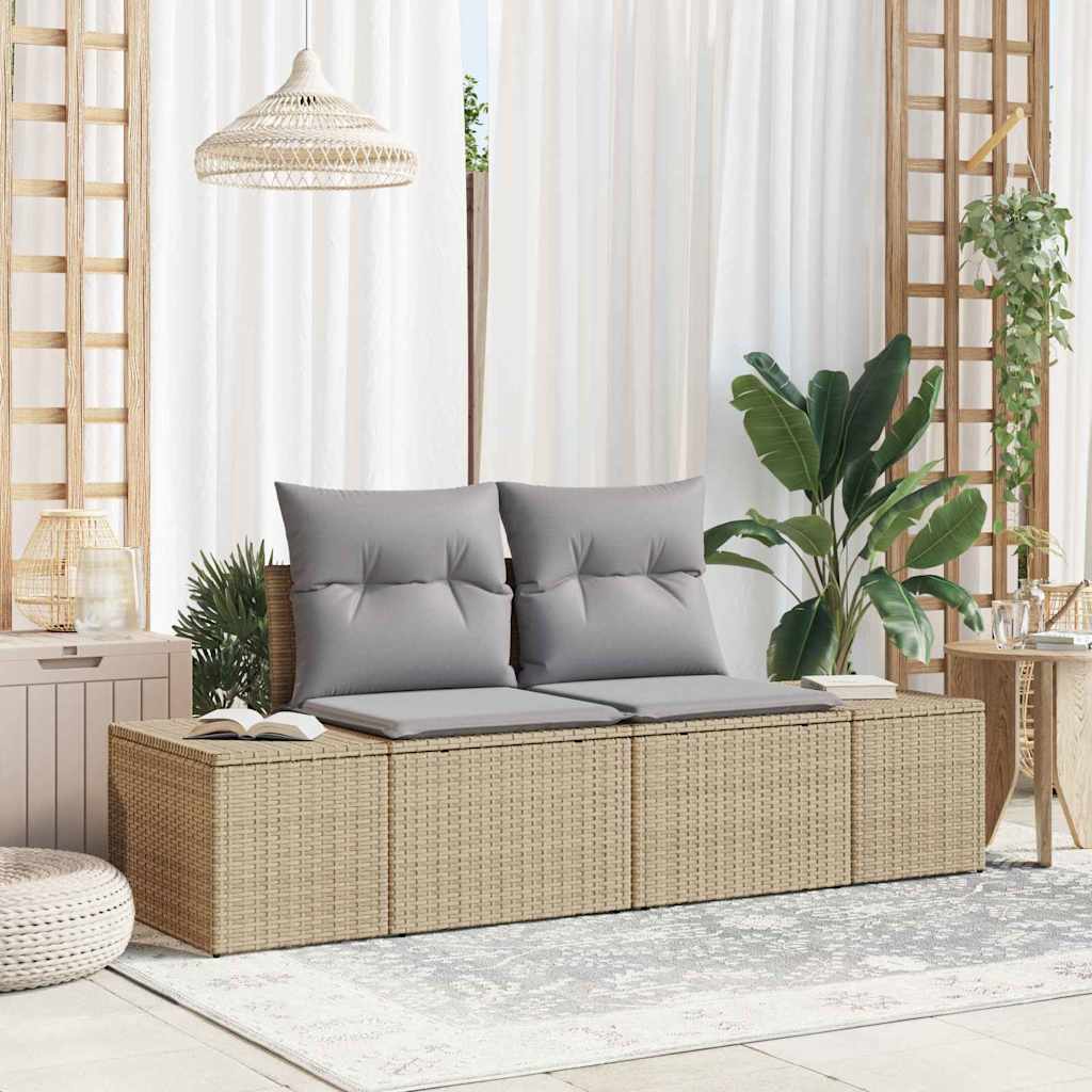 2 vietų sodo sofa su saugykla ir pagalvėlėmis Smėlinis Poliratanas