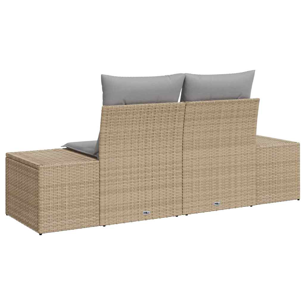 2 vietų sodo sofa su saugykla ir pagalvėlėmis Smėlinis Poliratanas