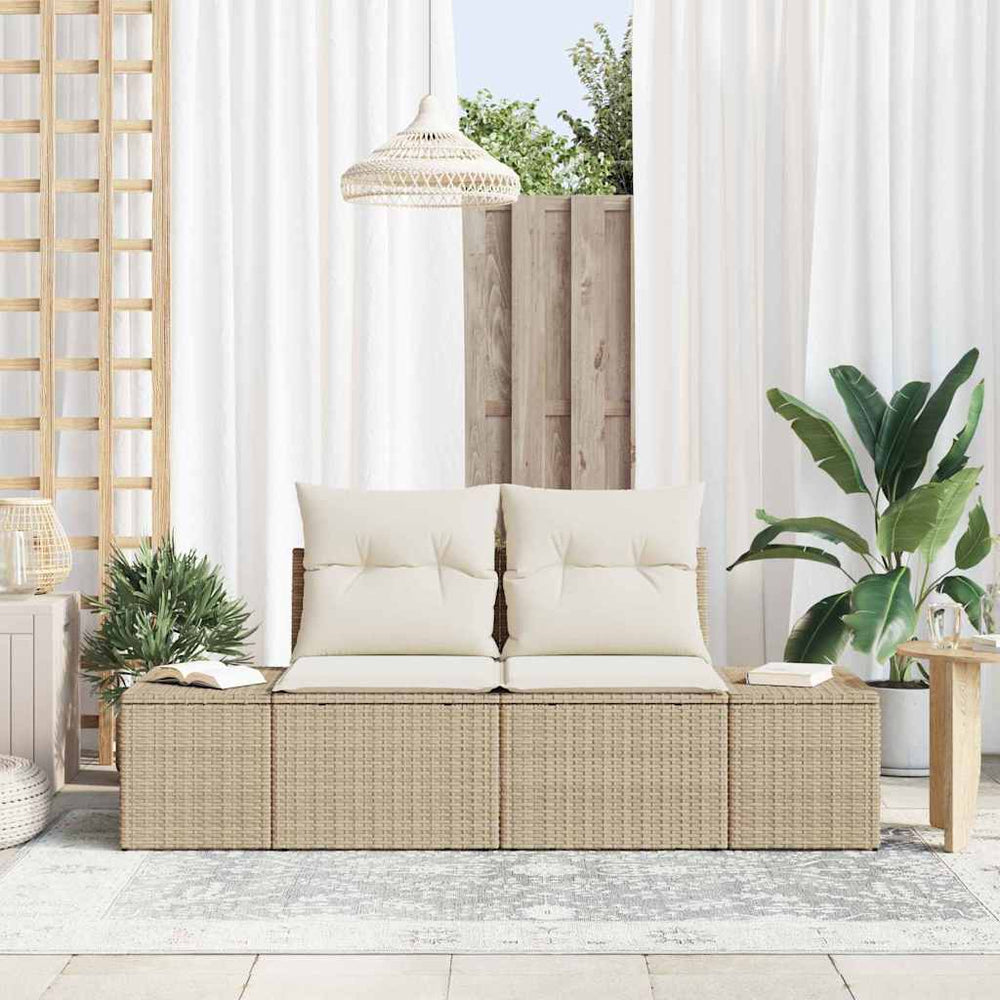 2-vietė lauko sofa su saugojimu ir pagalvėmis smėlio poli ratanas