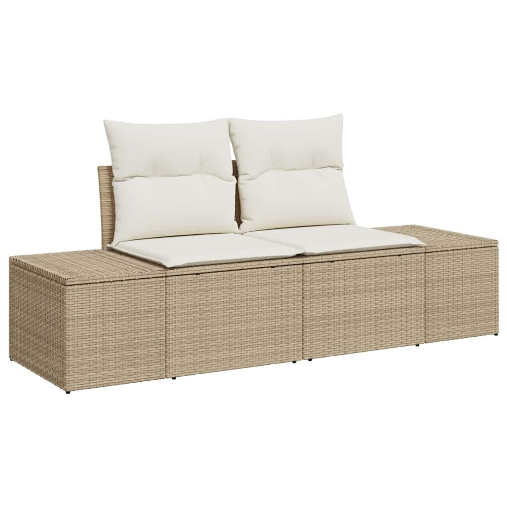 2-Seater Outdoor Sofa with Storage and Cushions Sand Poly Rattan