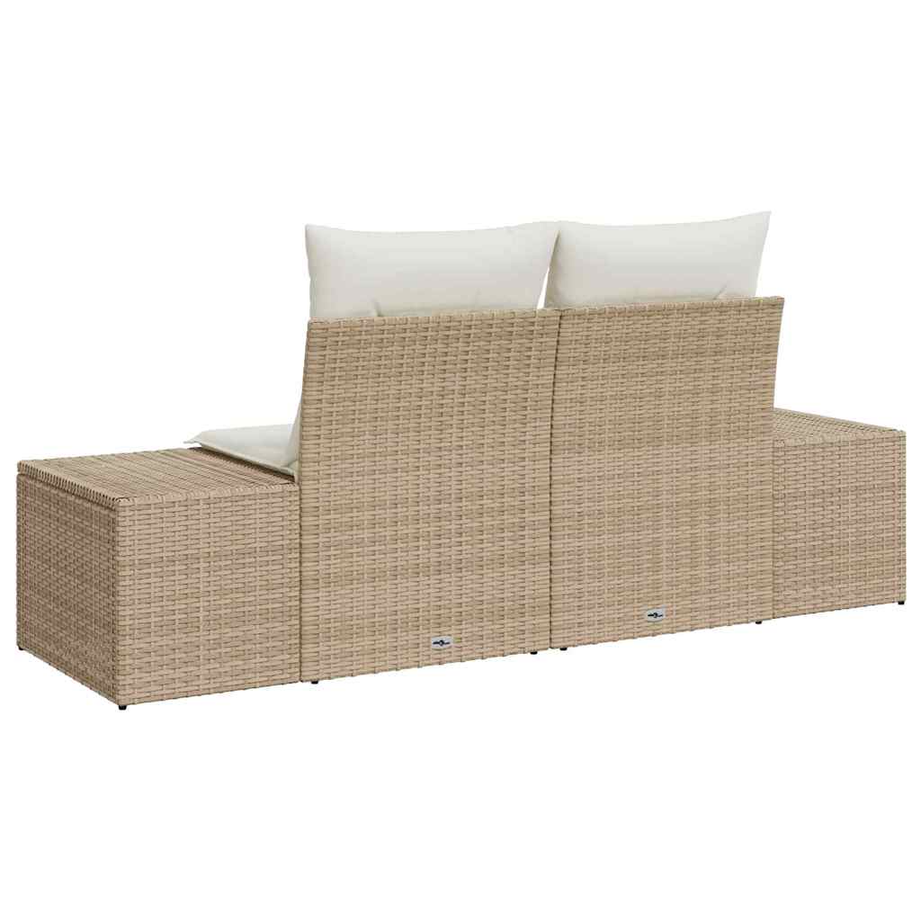 2-vietė lauko sofa su saugojimu ir pagalvėmis smėlio poli ratanas