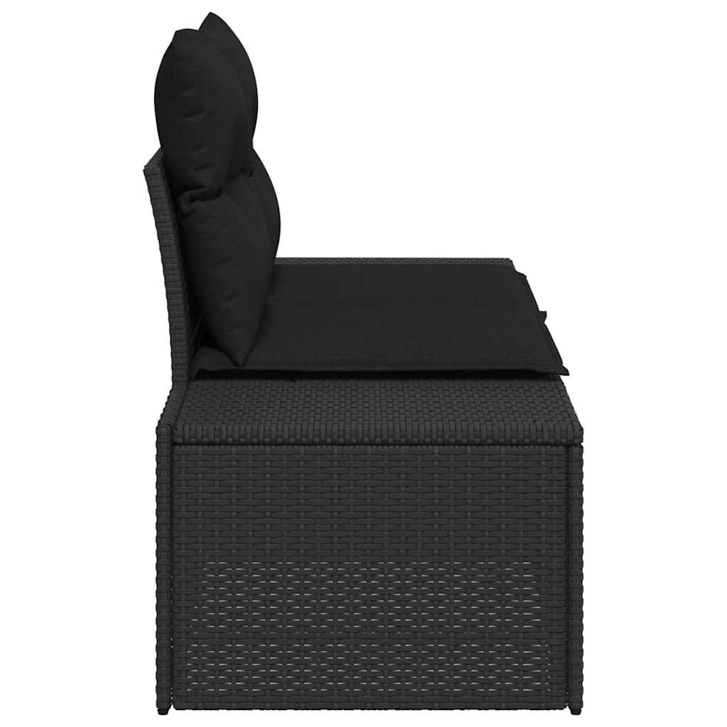 2 vietų sodo sofa su saugojimu ir pagalvėlėmis juoda poli ratanas
