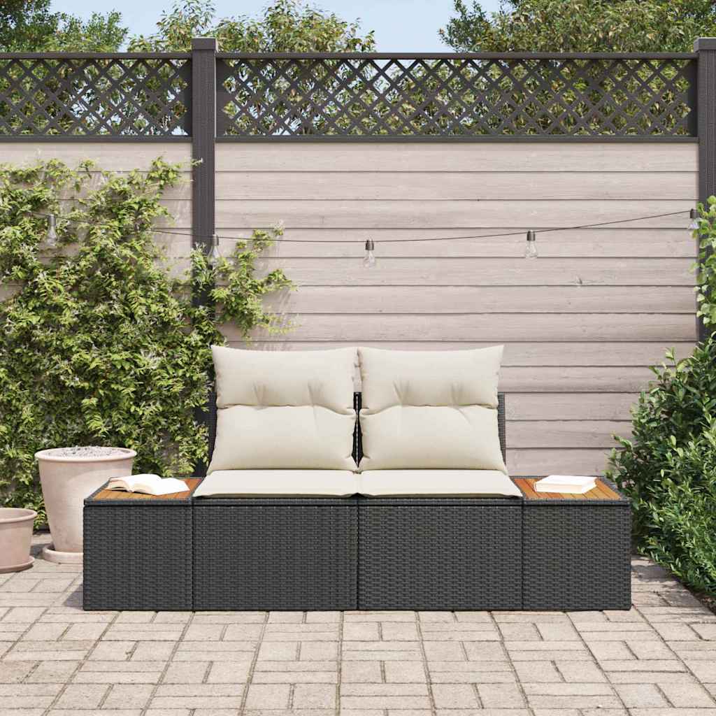 2-vietė sofa sodui su pagalvėlėmis juoda poli ratanas