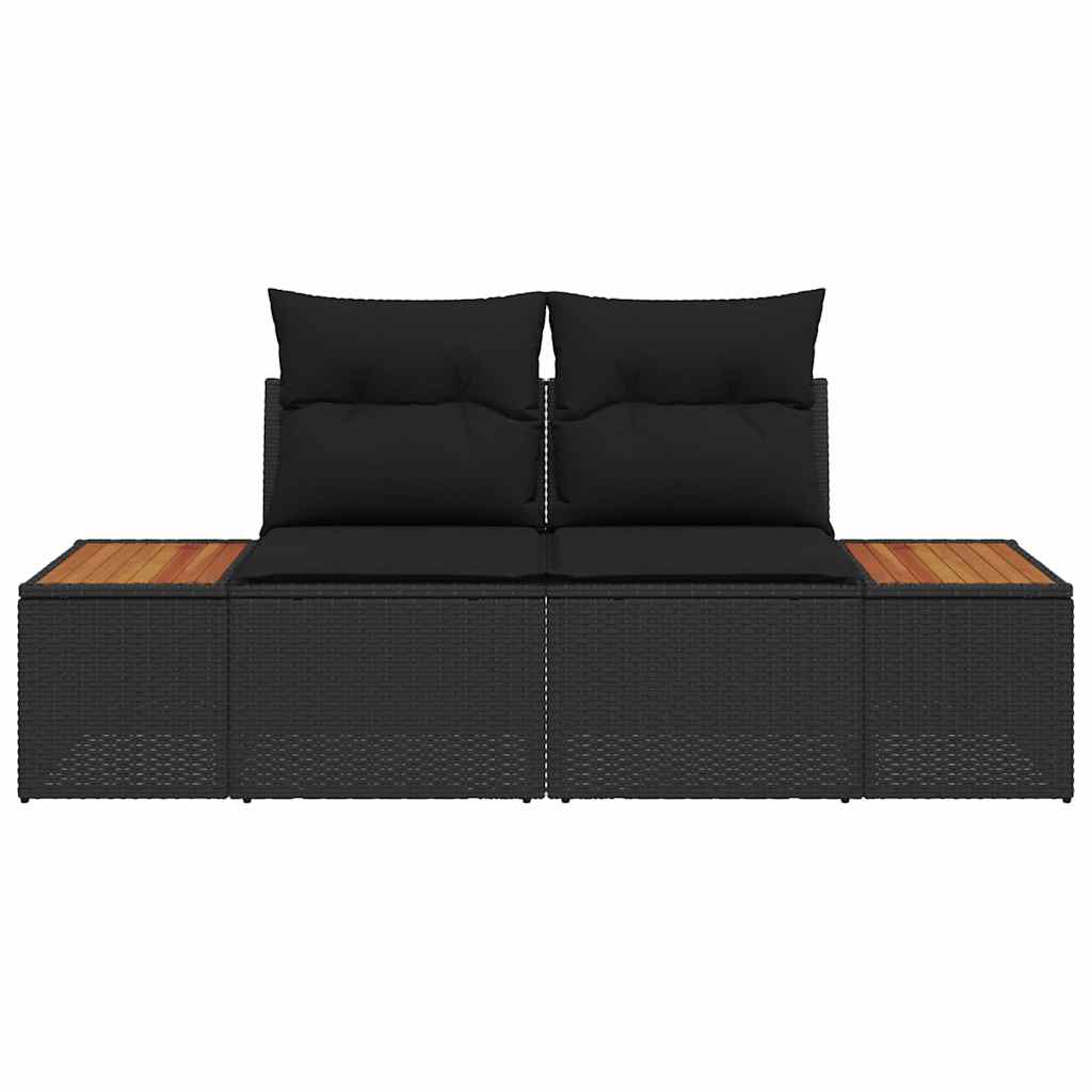 2-vietė sofa sodui su pagalvėlėmis juoda poli ratanu
